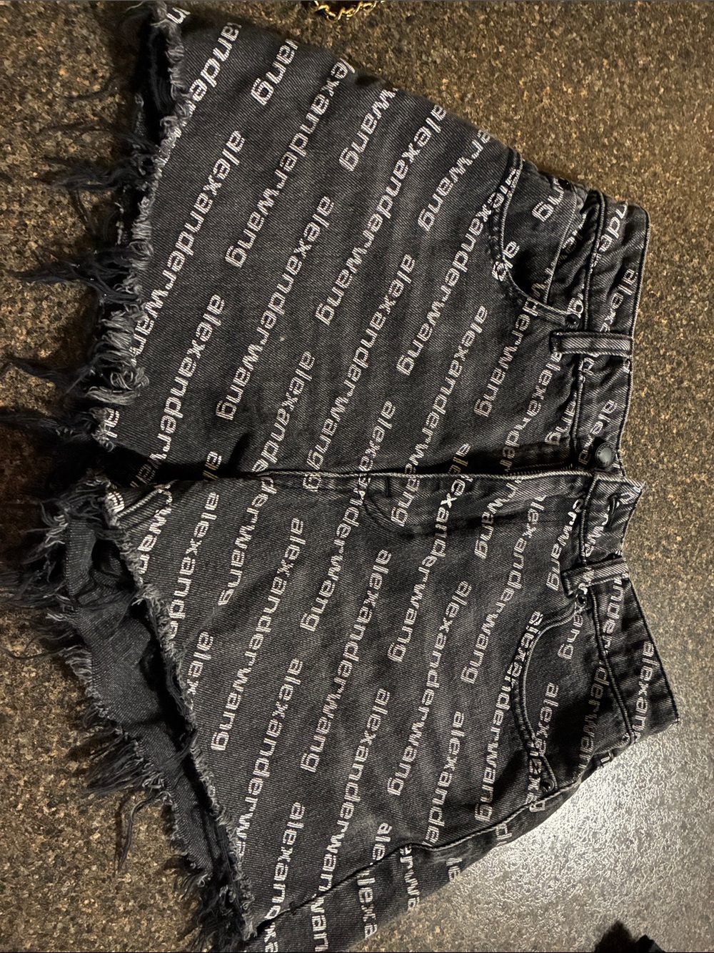Alexander Wang Black Logo-Print Frayed Denim Shorts
